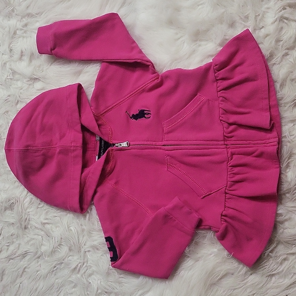 RALPH LAUREN Baby girl's hot pink fleece lined hooded jacket size 18 months